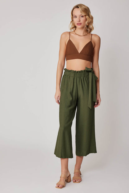 SIDE-BOW BELT WIDE-LEG CROP TROUSERS