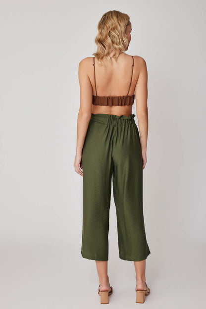 SIDE-BOW BELT WIDE-LEG CROP TROUSERS