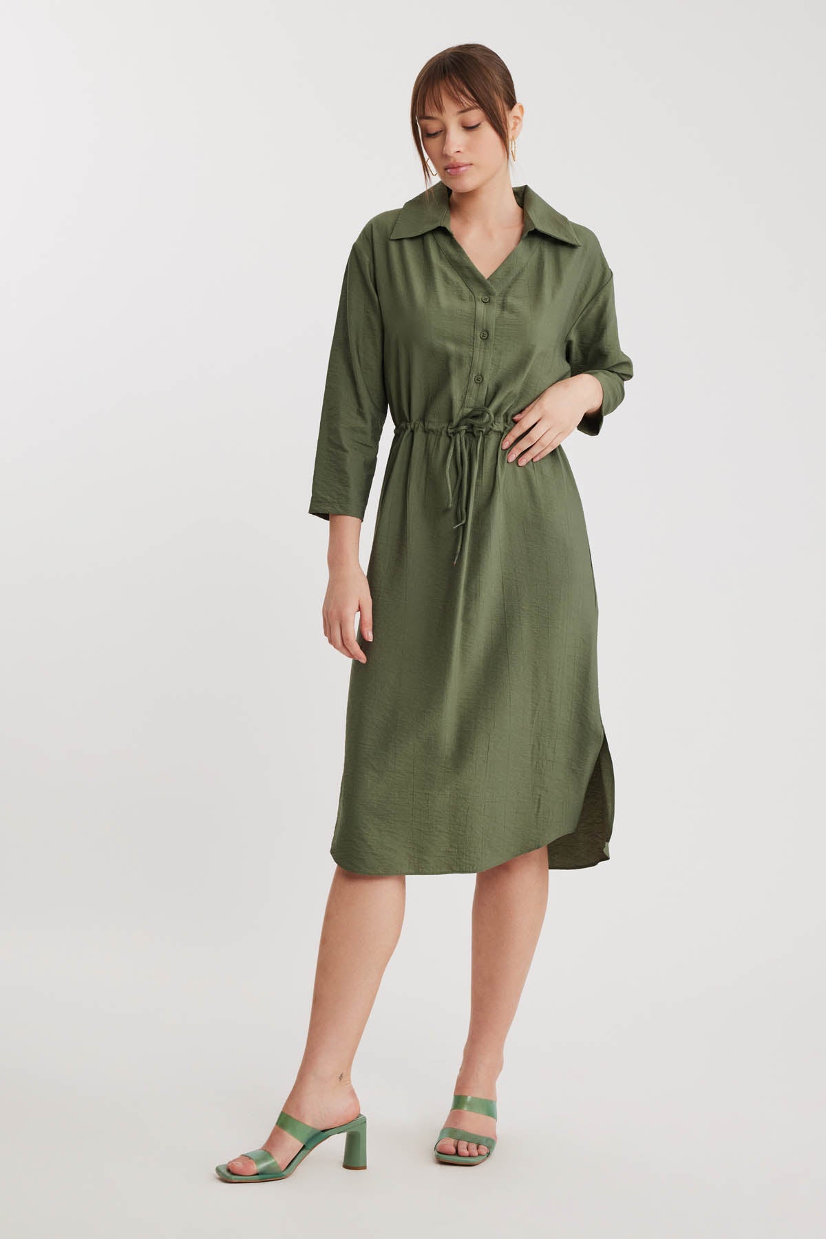 DRESS WITH BELT-BENT CRINKLE BUTTON