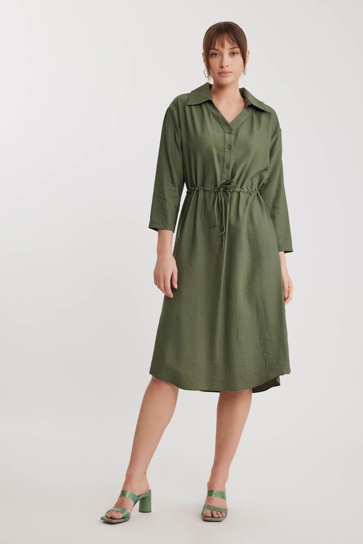 DRESS WITH BELT-BENT CRINKLE BUTTON