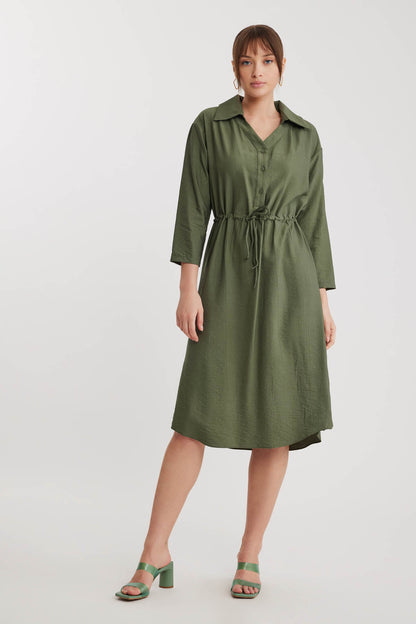 DRESS WITH BELT-BENT CRINKLE BUTTON
