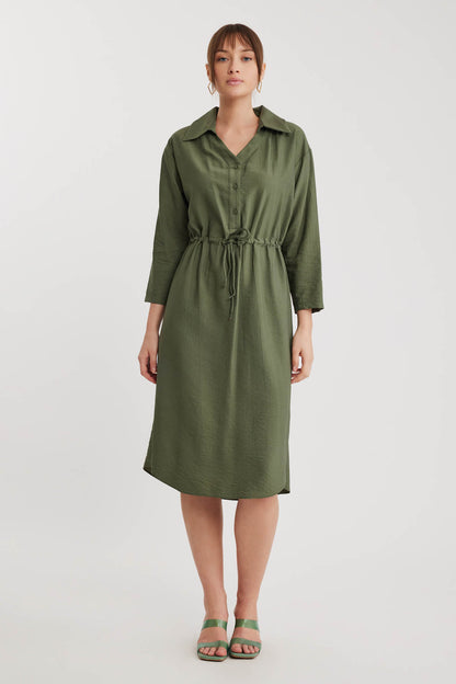 DRESS WITH BELT-BENT CRINKLE BUTTON