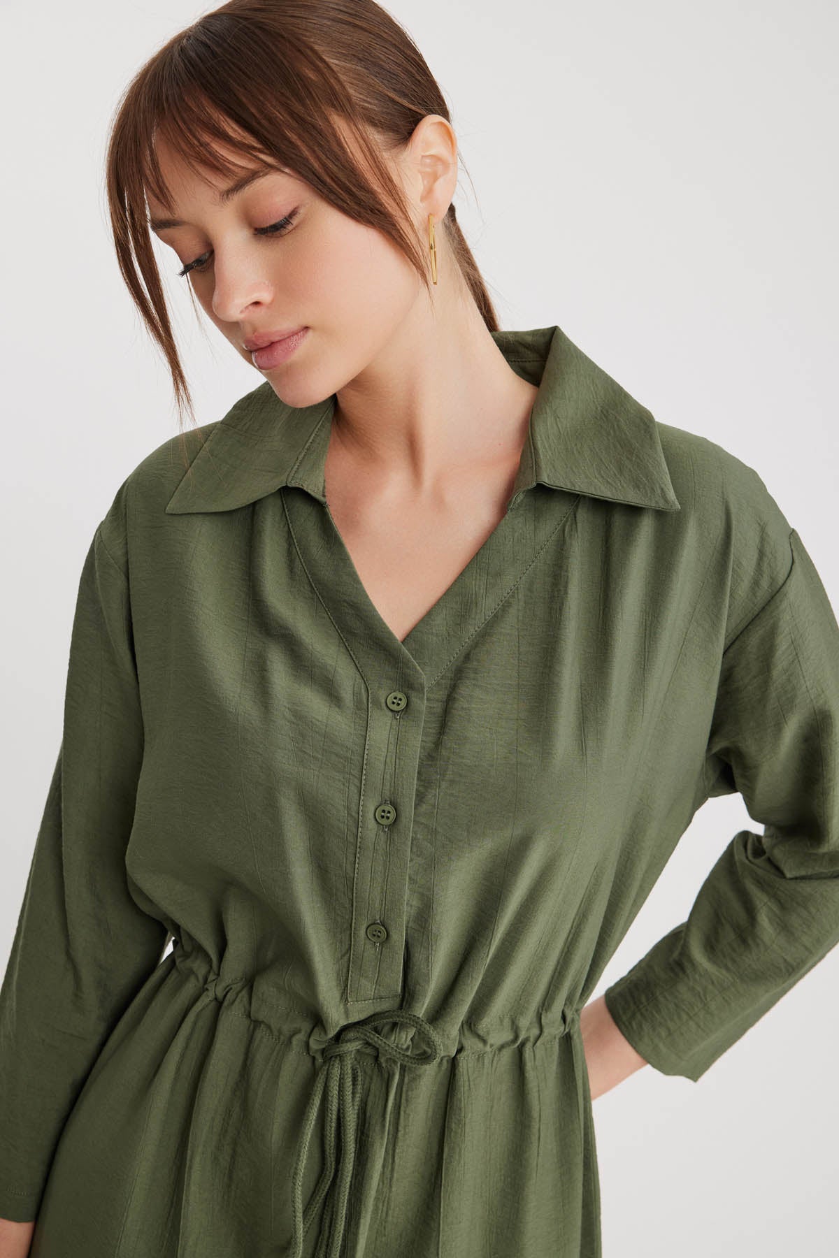 DRESS WITH BELT-BENT CRINKLE BUTTON