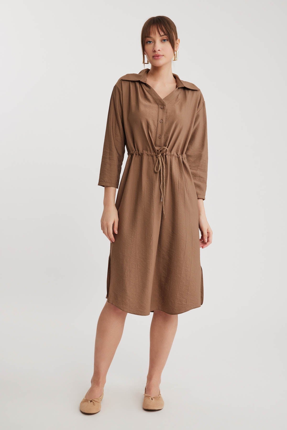 DRESS WITH BELT-BENT CRINKLE BUTTON