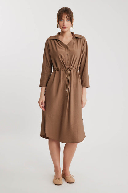 DRESS WITH BELT-BENT CRINKLE BUTTON