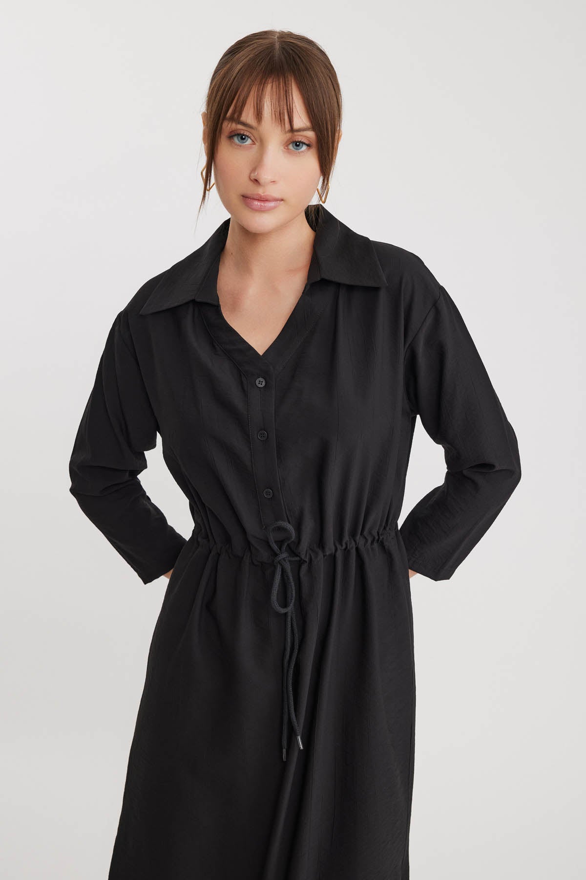 DRESS WITH BELT-BENT CRINKLE BUTTON