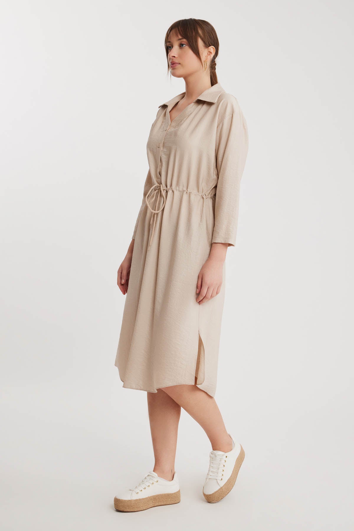 DRESS WITH BELT-BENT CRINKLE BUTTON