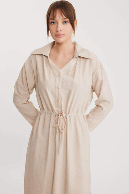 DRESS WITH BELT-BENT CRINKLE BUTTON