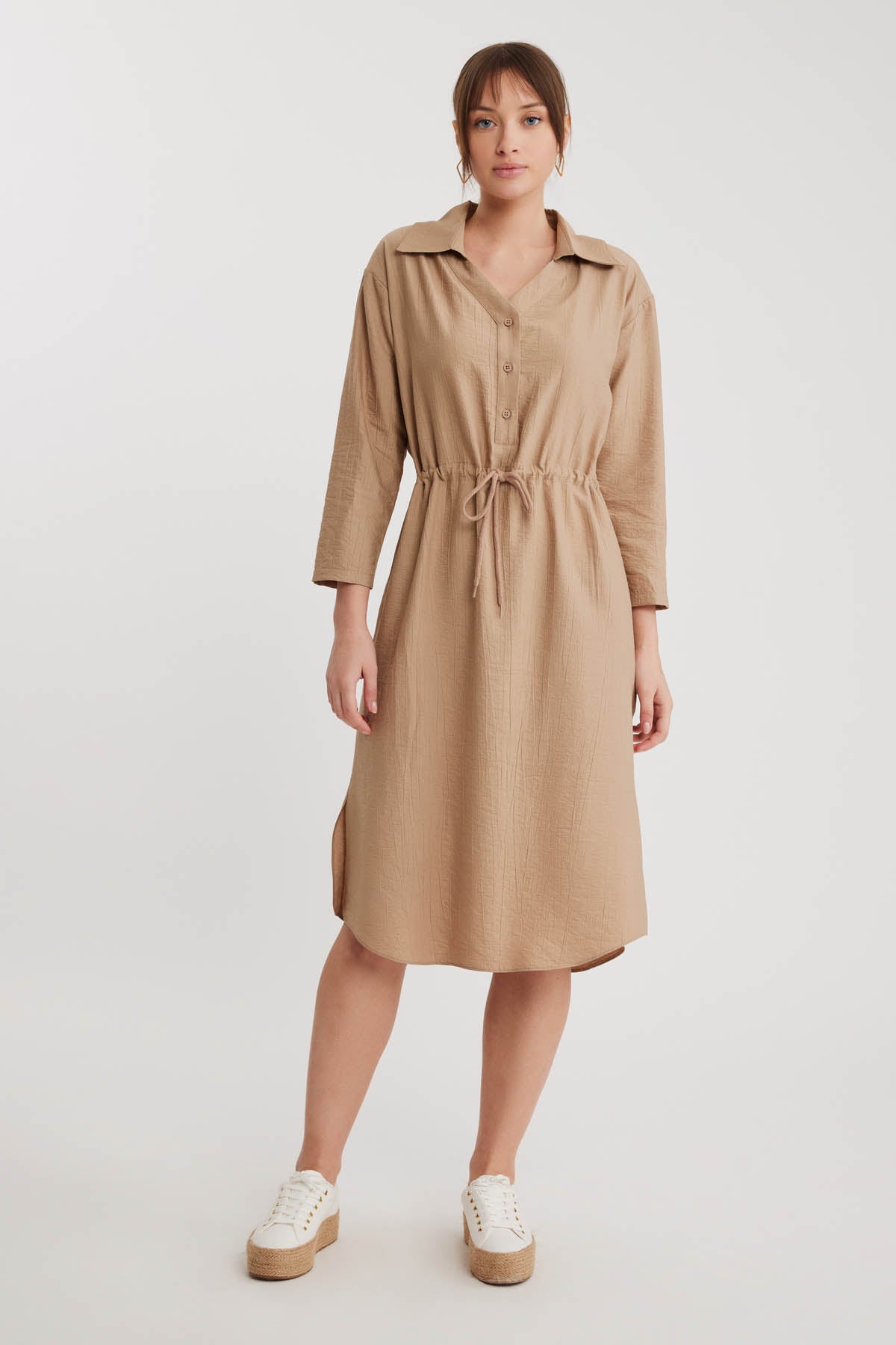 DRESS WITH BELT-BENT CRINKLE BUTTON