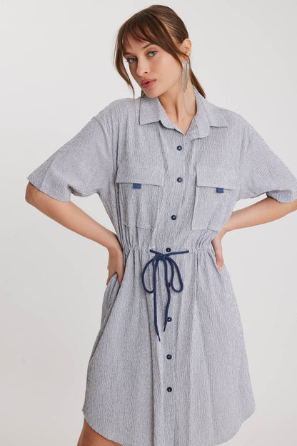 WAIST DRAWSTRING DRESS WITH SHORT SLEEVE