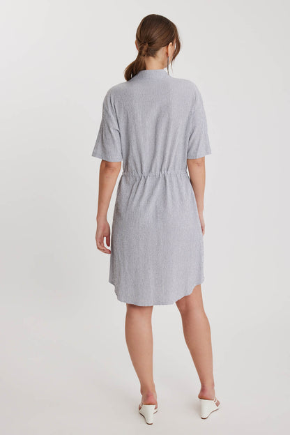 WAIST DRAWSTRING DRESS WITH SHORT SLEEVE