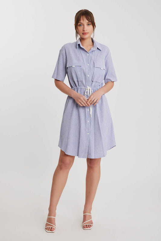 WAIST DRAWSTRING DRESS WITH SHORT SLEEVE