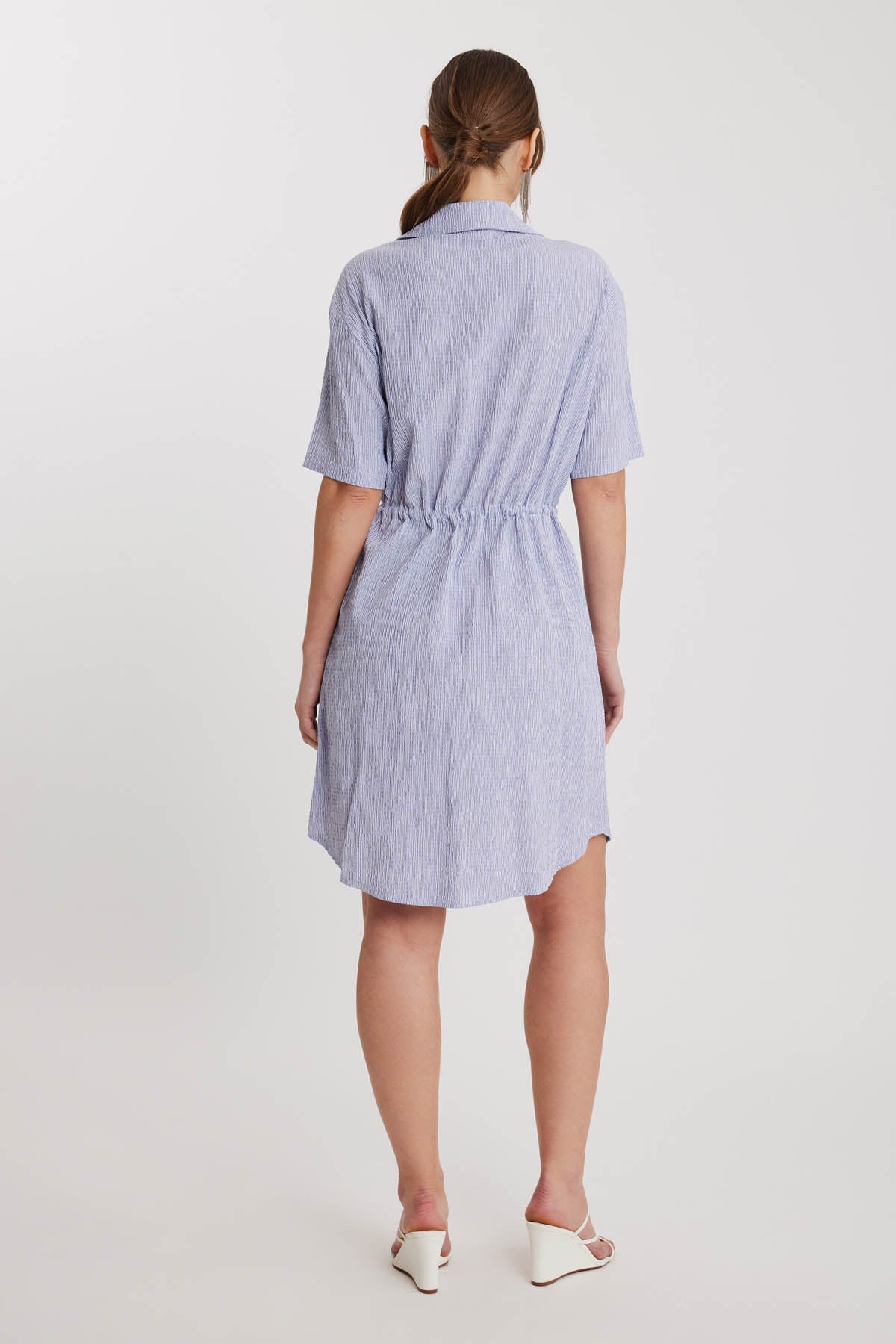 WAIST DRAWSTRING DRESS WITH SHORT SLEEVE