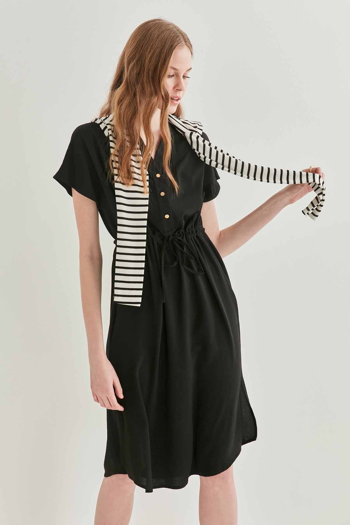 WAIST DRAWSTRING SHORT SLEEVE COMFORTABLE DRESS