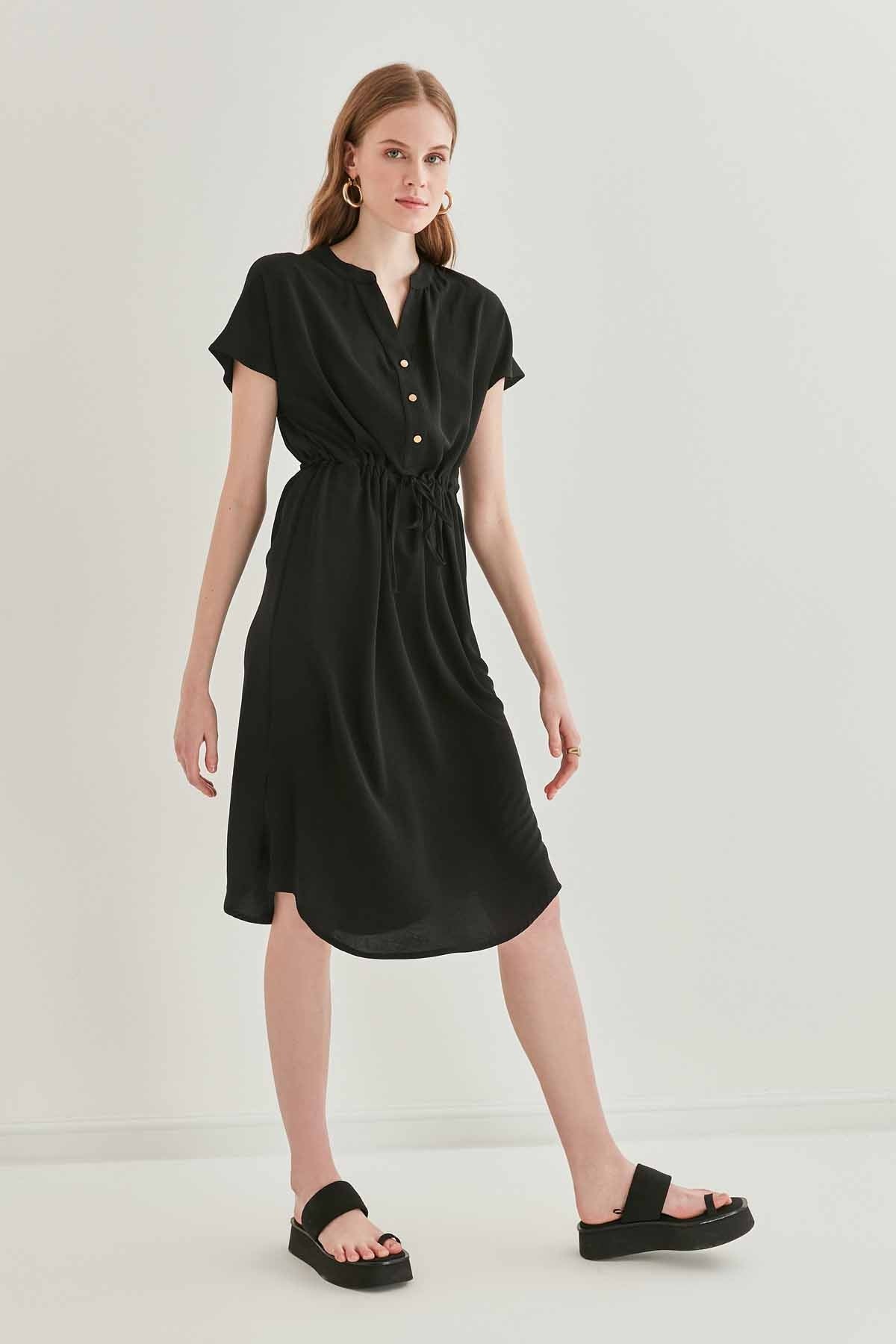WAIST DRAWSTRING SHORT SLEEVE COMFORTABLE DRESS