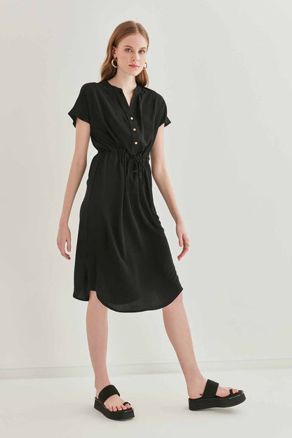 WAIST DRAWSTRING SHORT SLEEVE COMFORTABLE DRESS
