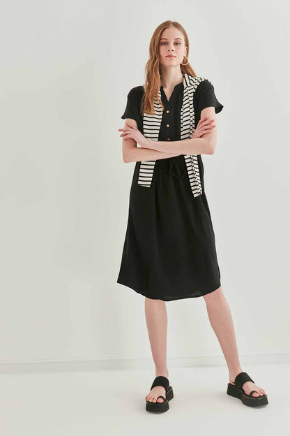 WAIST DRAWSTRING SHORT SLEEVE COMFORTABLE DRESS