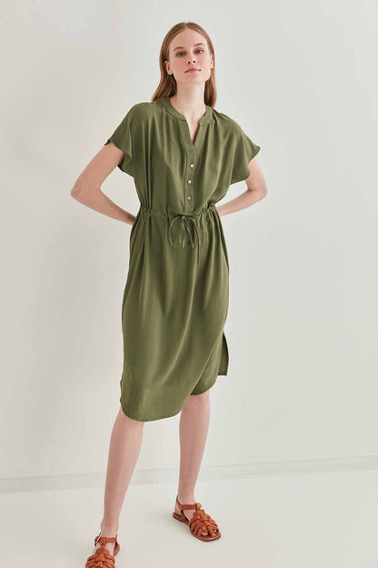 WAIST DRAWSTRING SHORT SLEEVE COMFORTABLE DRESS