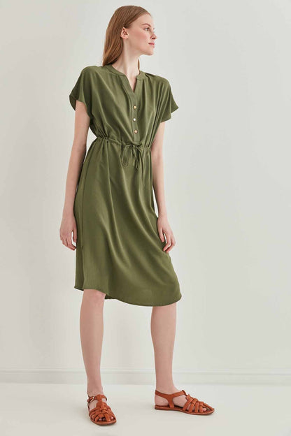 WAIST DRAWSTRING SHORT SLEEVE COMFORTABLE DRESS