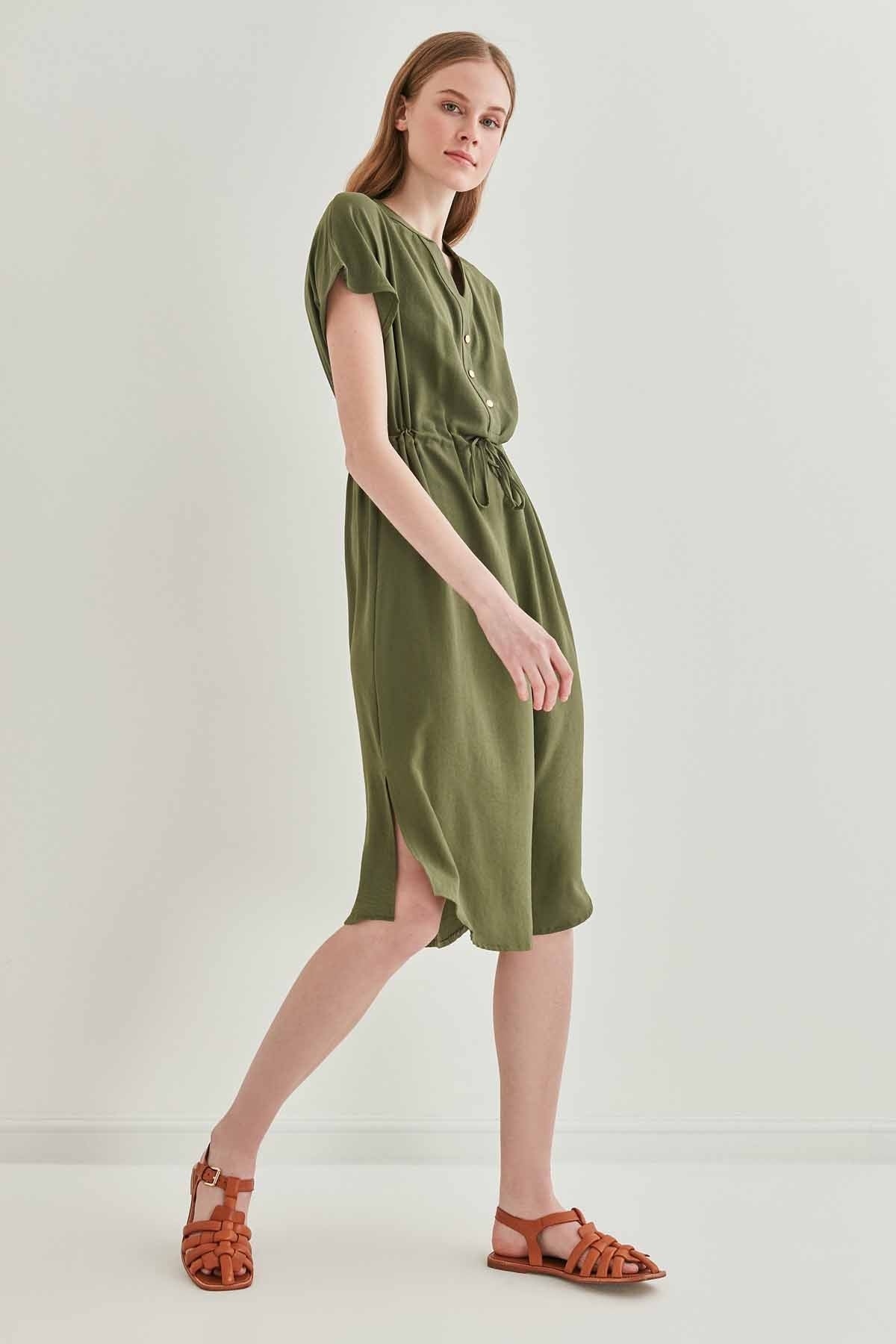 WAIST DRAWSTRING SHORT SLEEVE COMFORTABLE DRESS