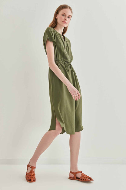 WAIST DRAWSTRING SHORT SLEEVE COMFORTABLE DRESS