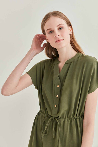 WAIST DRAWSTRING SHORT SLEEVE COMFORTABLE DRESS