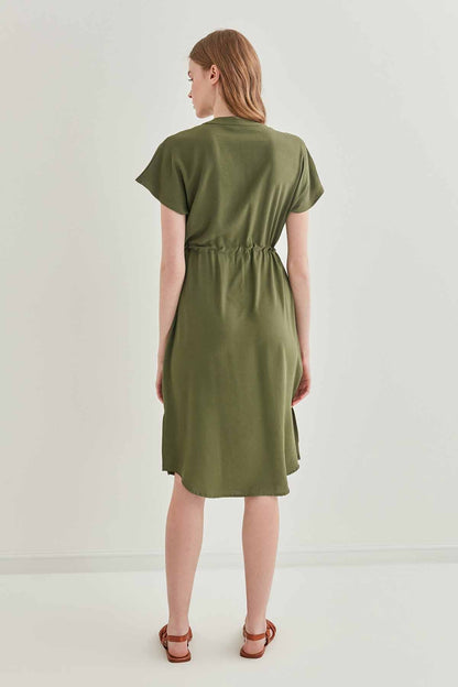 WAIST DRAWSTRING SHORT SLEEVE COMFORTABLE DRESS