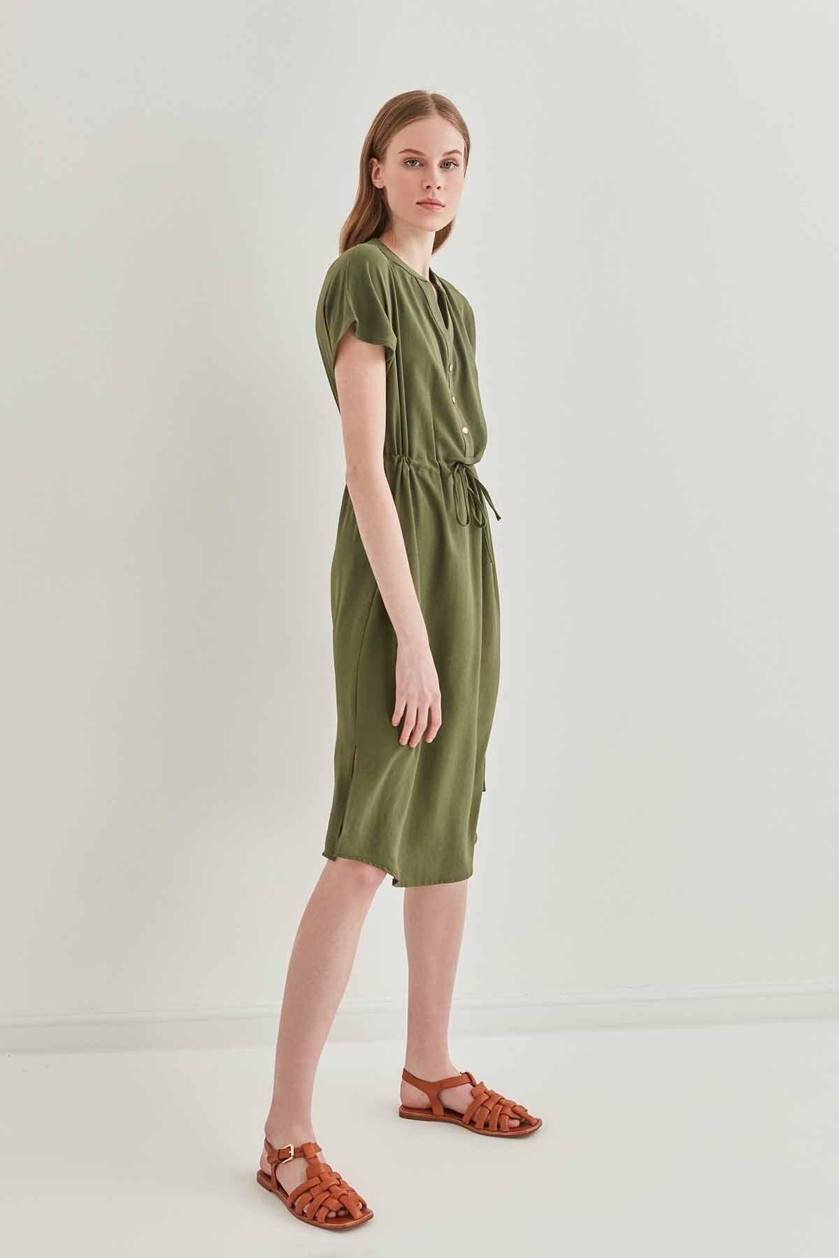 WAIST DRAWSTRING SHORT SLEEVE COMFORTABLE DRESS