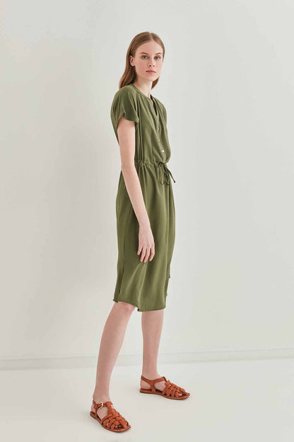 WAIST DRAWSTRING SHORT SLEEVE COMFORTABLE DRESS