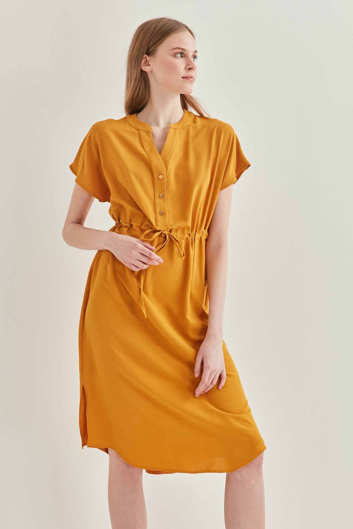 WAIST DRAWSTRING SHORT SLEEVE COMFORTABLE DRESS