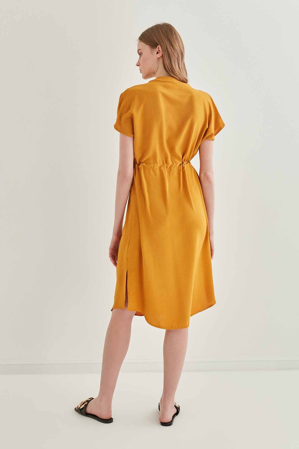 WAIST DRAWSTRING SHORT SLEEVE COMFORTABLE DRESS