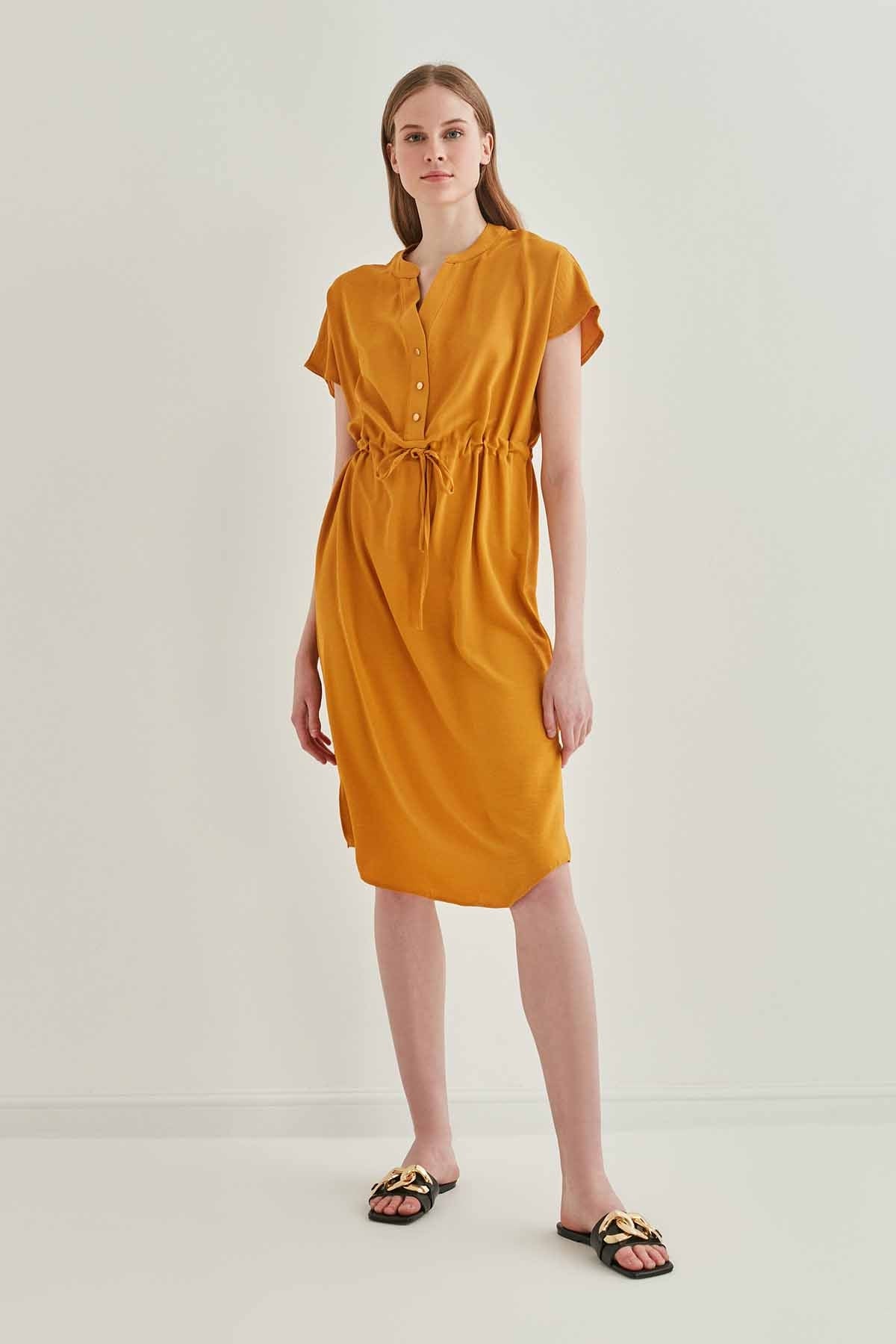 WAIST DRAWSTRING SHORT SLEEVE COMFORTABLE DRESS