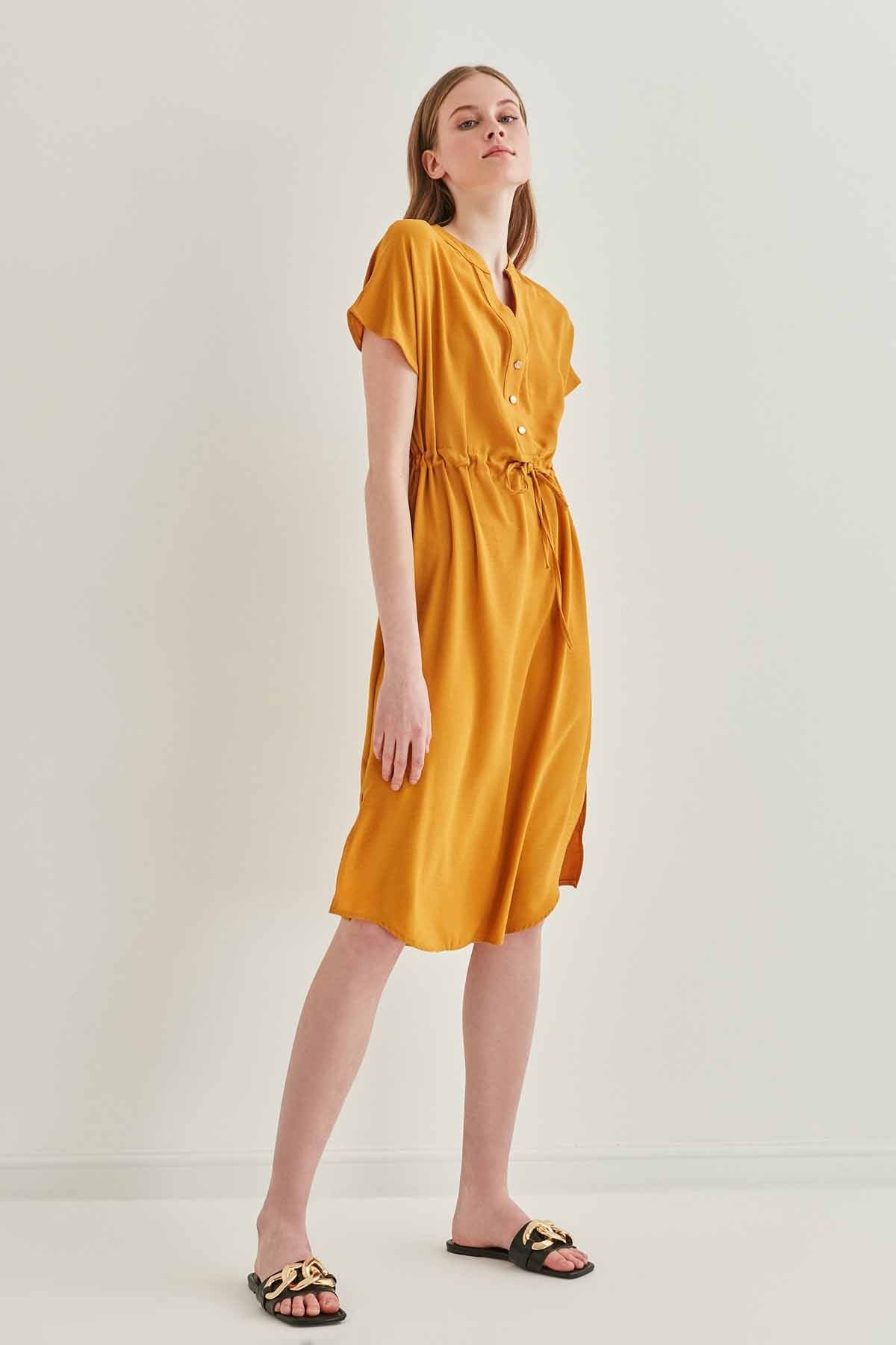 WAIST DRAWSTRING SHORT SLEEVE COMFORTABLE DRESS