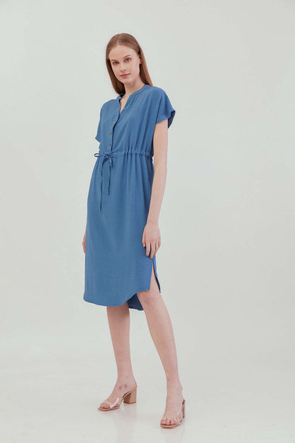 WAIST DRAWSTRING SHORT SLEEVE COMFORTABLE DRESS