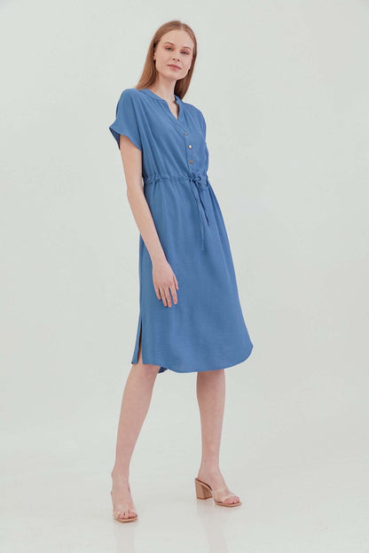 WAIST DRAWSTRING SHORT SLEEVE COMFORTABLE DRESS