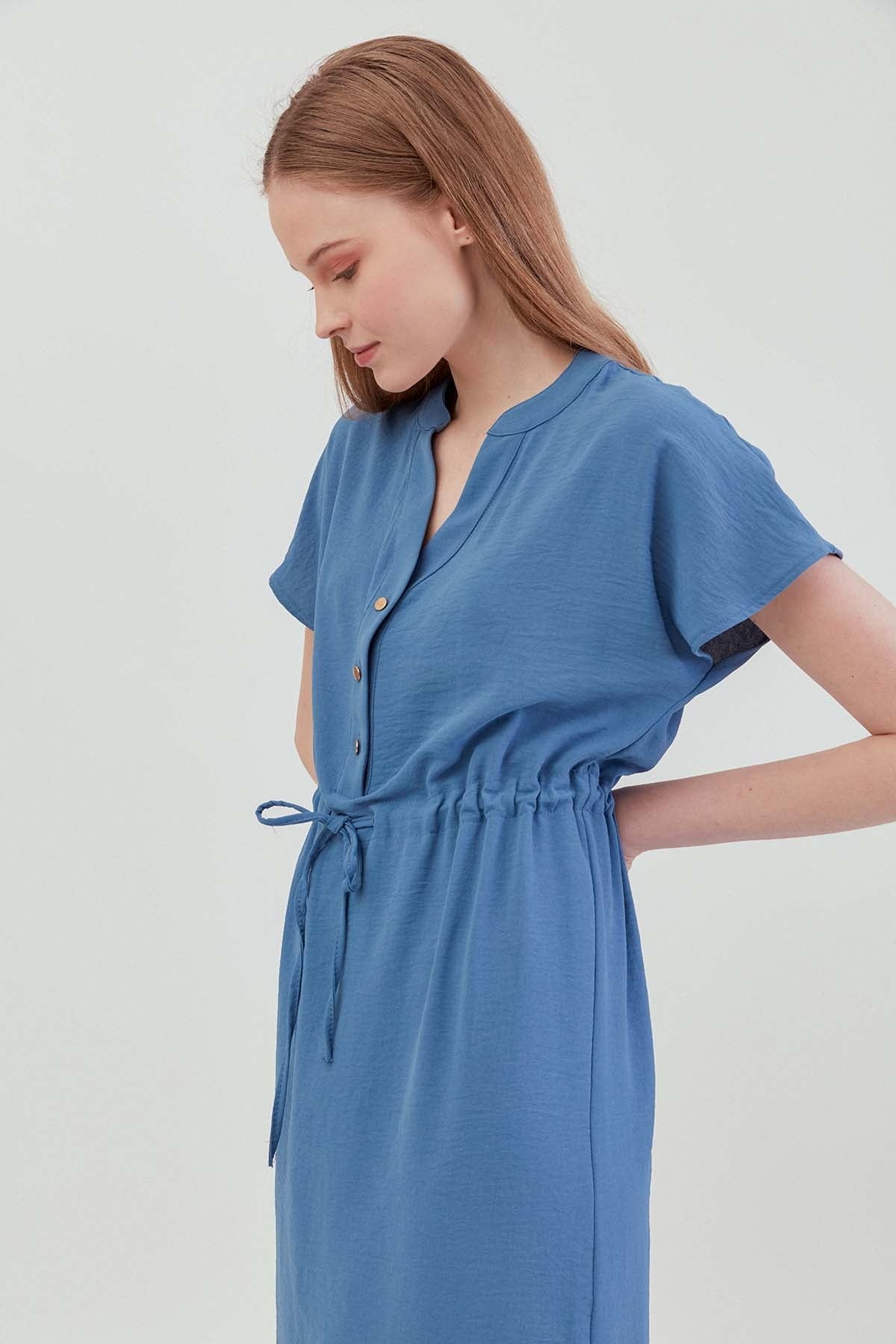 WAIST DRAWSTRING SHORT SLEEVE COMFORTABLE DRESS