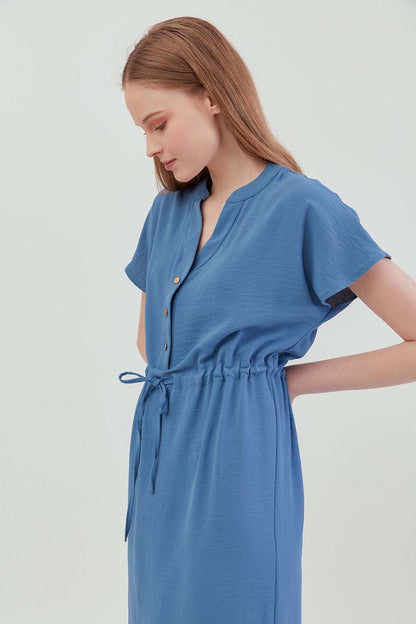WAIST DRAWSTRING SHORT SLEEVE COMFORTABLE DRESS