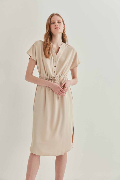 WAIST DRAWSTRING SHORT SLEEVE COMFORTABLE DRESS