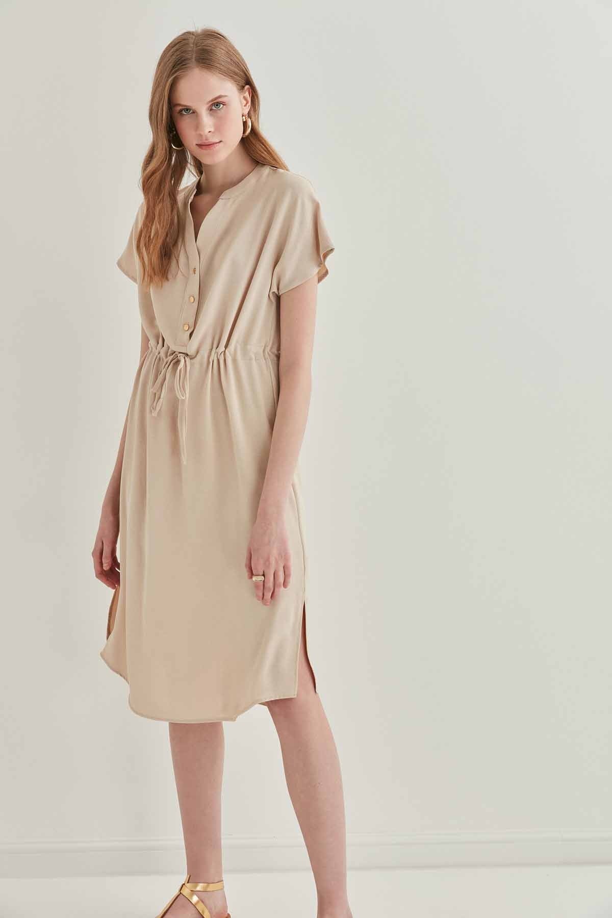 WAIST DRAWSTRING SHORT SLEEVE COMFORTABLE DRESS