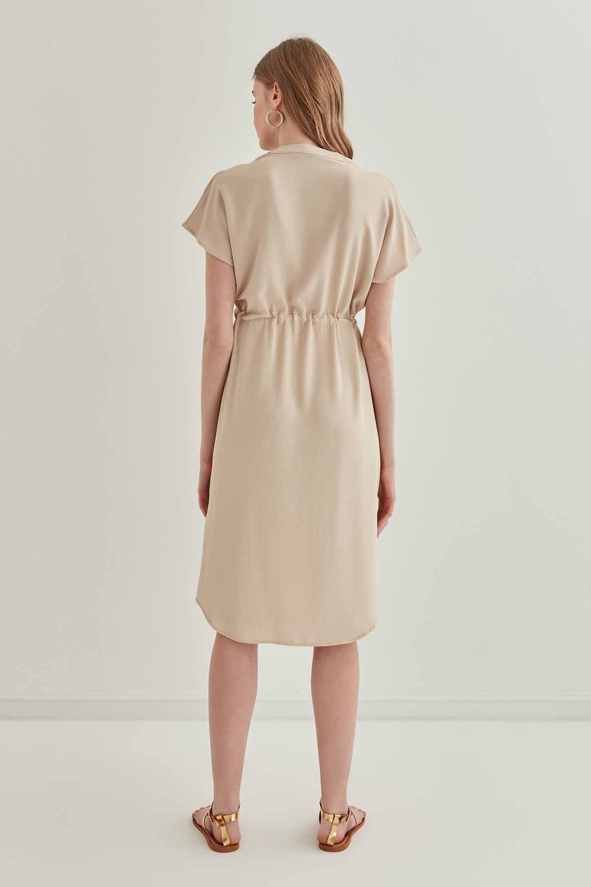 WAIST DRAWSTRING SHORT SLEEVE COMFORTABLE DRESS