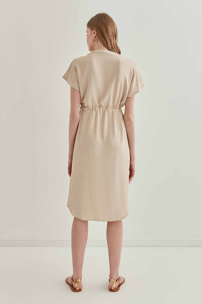 WAIST DRAWSTRING SHORT SLEEVE COMFORTABLE DRESS