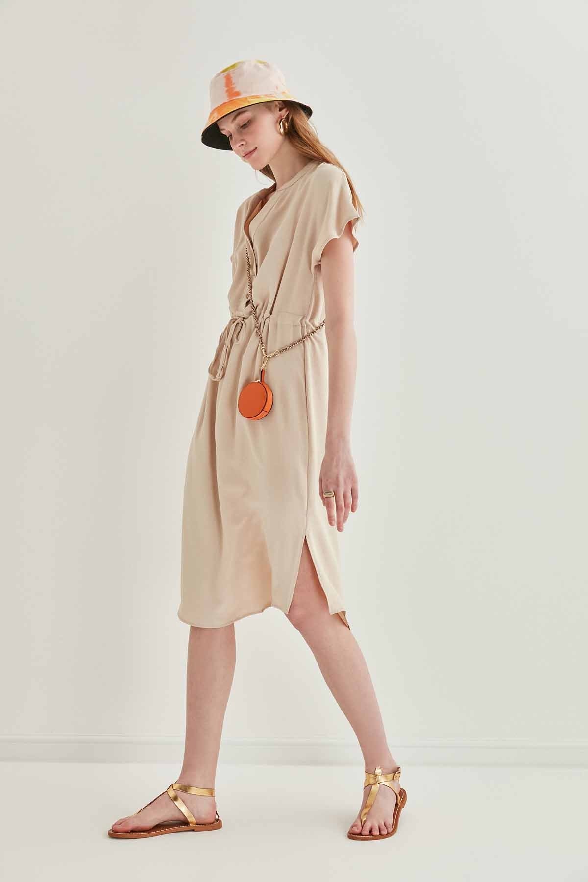 WAIST DRAWSTRING SHORT SLEEVE COMFORTABLE DRESS