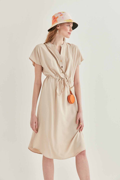 WAIST DRAWSTRING SHORT SLEEVE COMFORTABLE DRESS