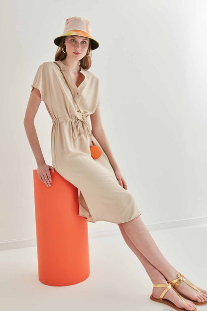 WAIST DRAWSTRING SHORT SLEEVE COMFORTABLE DRESS