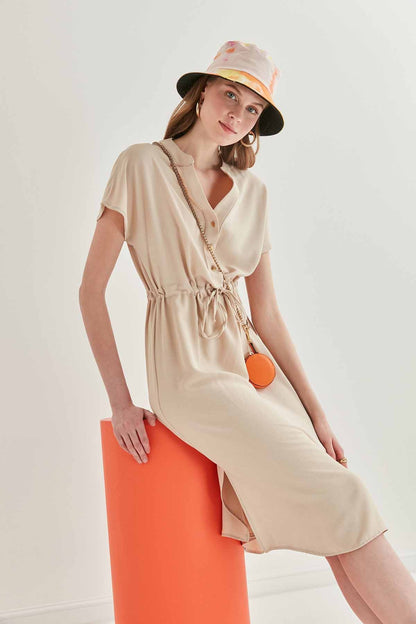 WAIST DRAWSTRING SHORT SLEEVE COMFORTABLE DRESS