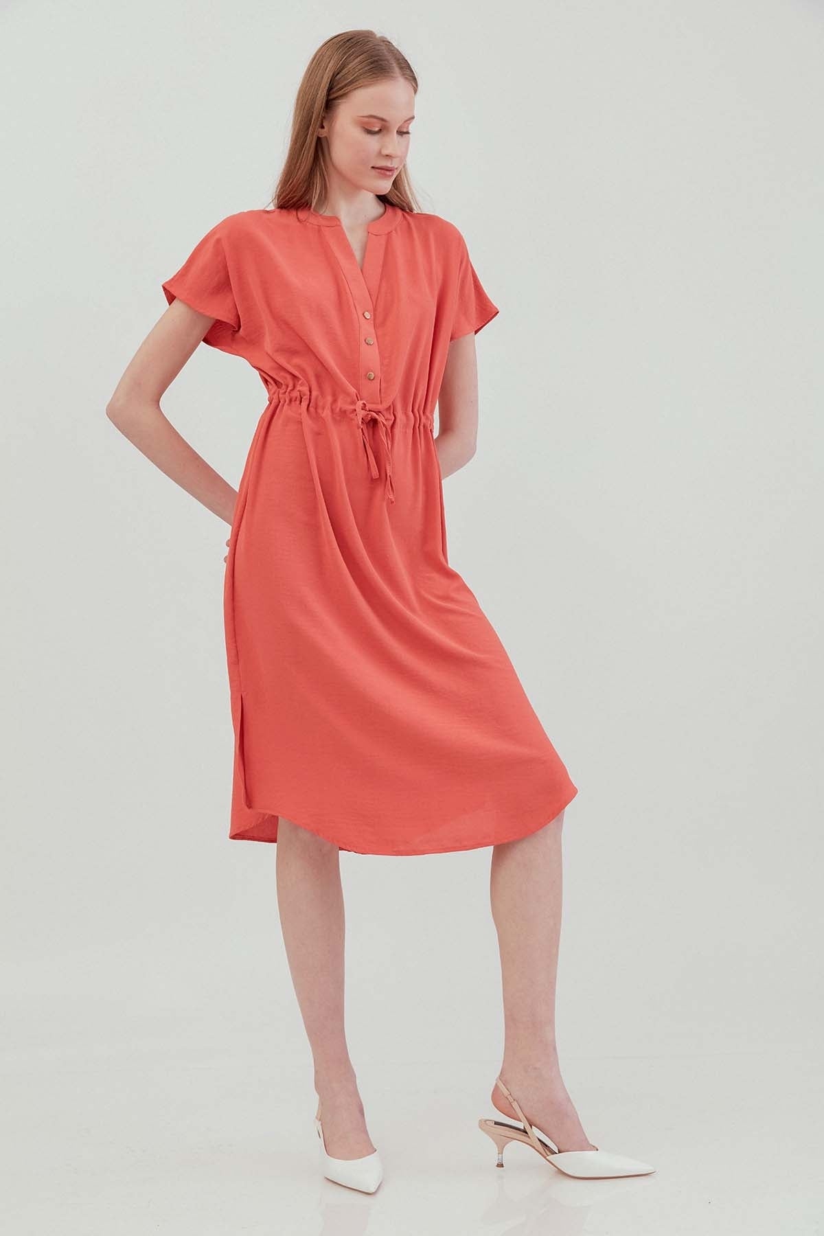 WAIST DRAWSTRING SHORT SLEEVE COMFORTABLE DRESS