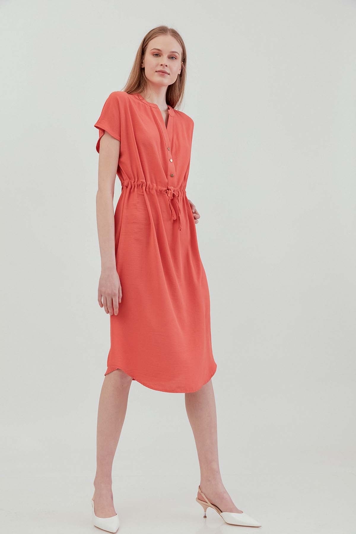 WAIST DRAWSTRING SHORT SLEEVE COMFORTABLE DRESS