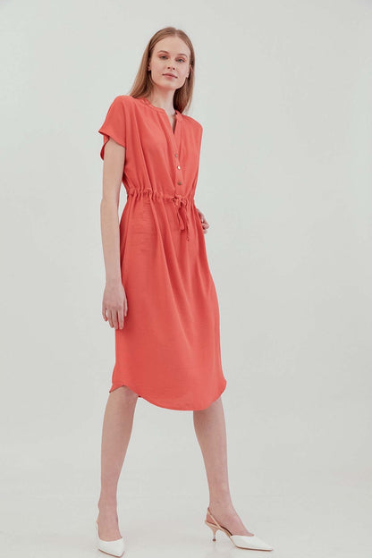 WAIST DRAWSTRING SHORT SLEEVE COMFORTABLE DRESS