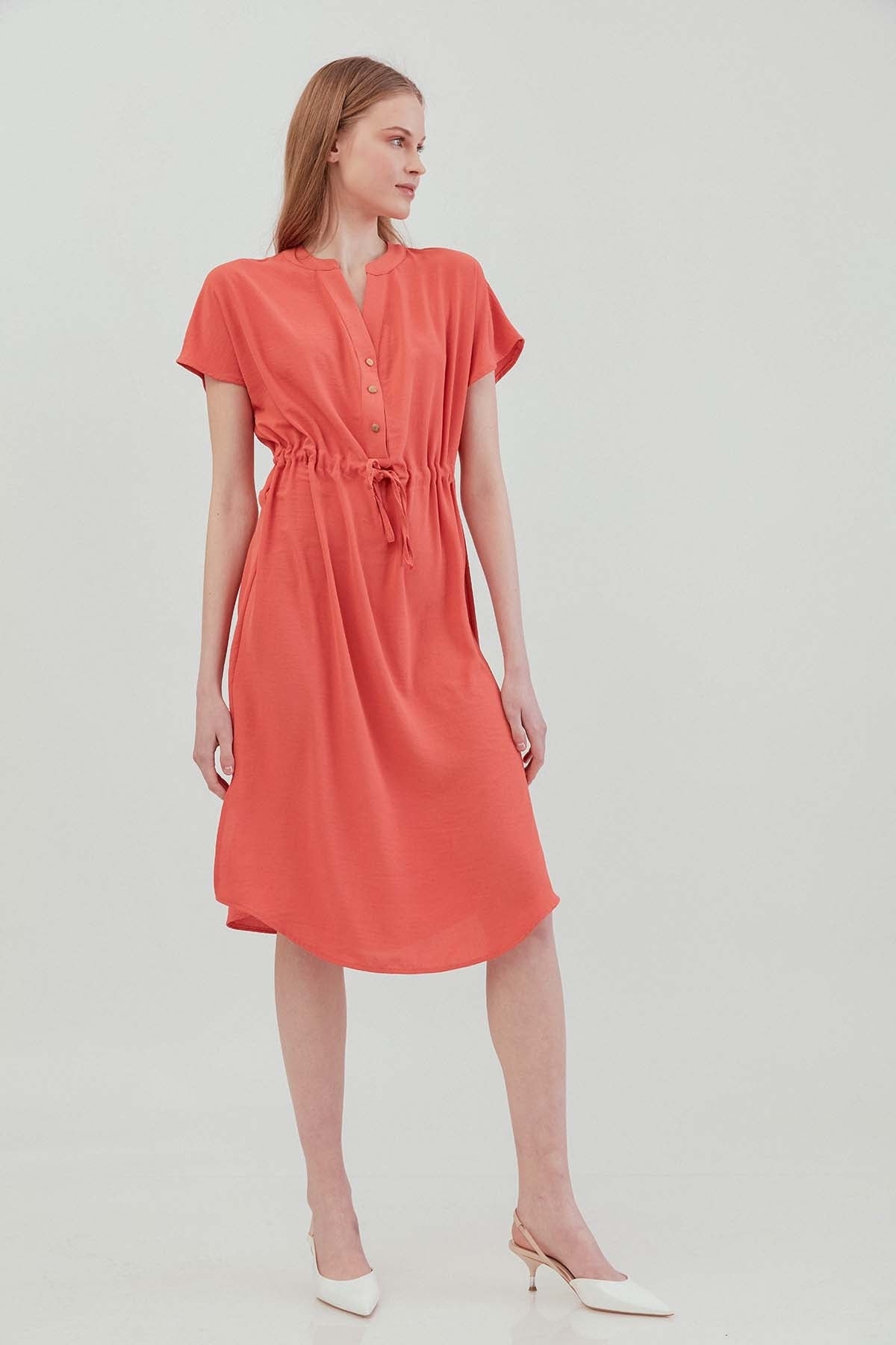 WAIST DRAWSTRING SHORT SLEEVE COMFORTABLE DRESS