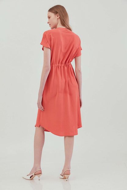 WAIST DRAWSTRING SHORT SLEEVE COMFORTABLE DRESS